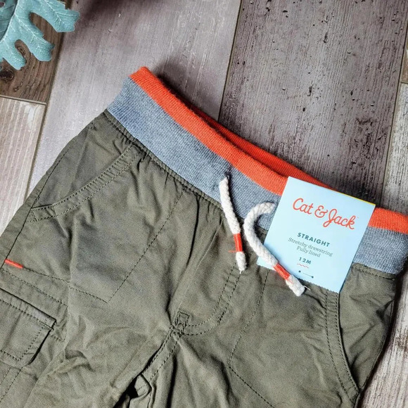 NWT Cat & Jack Straight Leg Casual Boy Pants Size 12m Green Orange - Picture 5 of 12